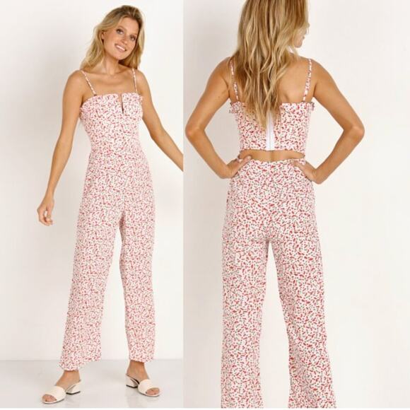Flynn Skye Parker Cherry Print Strapless Jumpsuit - Picture 1 of 10